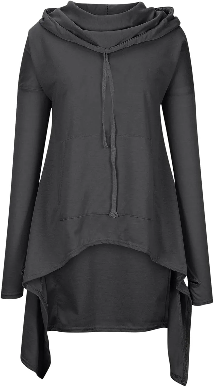 Womens Long Sleeve Pullover Hoodies Solid Color Turtle Neck High Low Hem Sweatshirt Loose Fit Casual Fall Fashion Tops