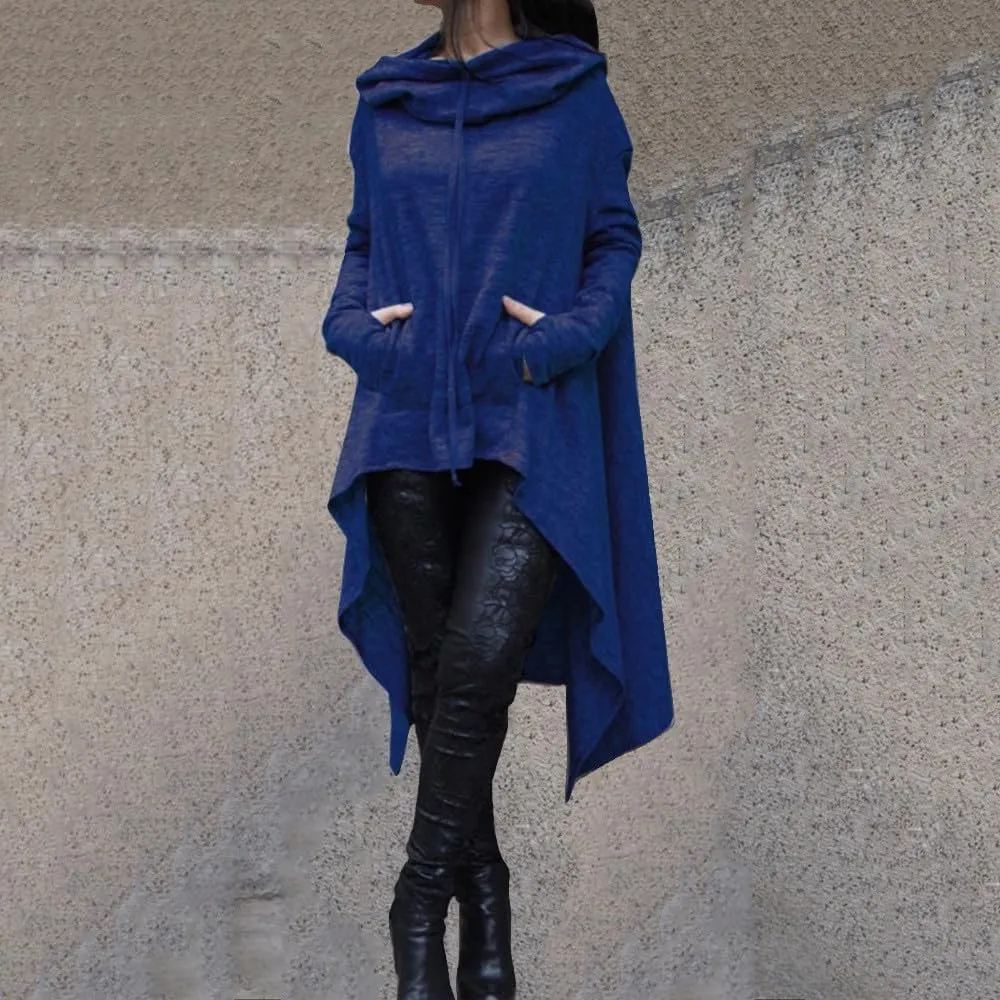 Womens Long Sleeve Pullover Hoodies Solid Color Turtle Neck High Low Hem Sweatshirt Loose Fit Casual Fall Fashion Tops