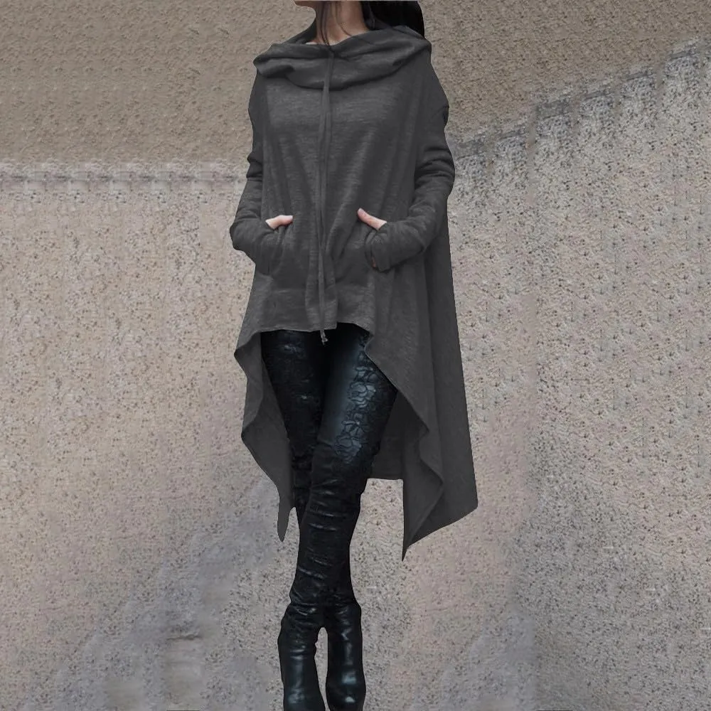 Womens Long Sleeve Pullover Hoodies Solid Color Turtle Neck High Low Hem Sweatshirt Loose Fit Casual Fall Fashion Tops