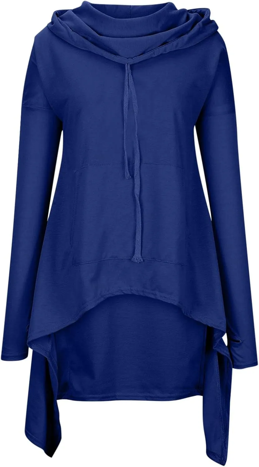 Womens Long Sleeve Pullover Hoodies Solid Color Turtle Neck High Low Hem Sweatshirt Loose Fit Casual Fall Fashion Tops