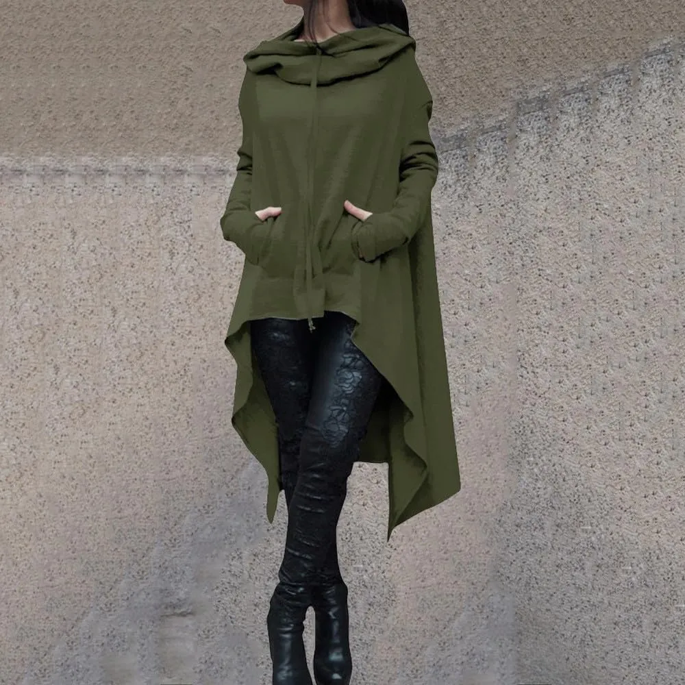 Womens Long Sleeve Pullover Hoodies Solid Color Turtle Neck High Low Hem Sweatshirt Loose Fit Casual Fall Fashion Tops