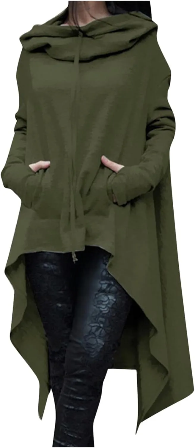 Womens Long Sleeve Pullover Hoodies Solid Color Turtle Neck High Low Hem Sweatshirt Loose Fit Casual Fall Fashion Tops