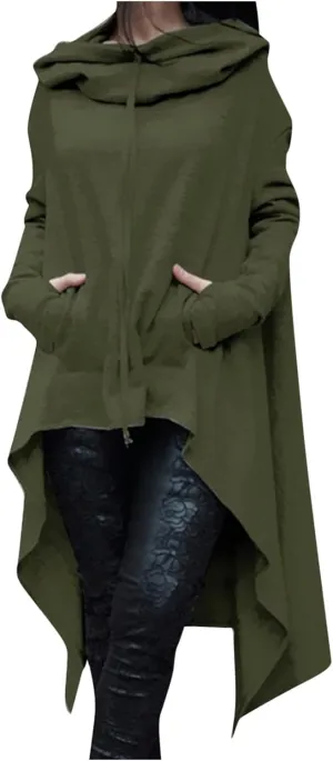 Womens Long Sleeve Pullover Hoodies Solid Color Turtle Neck High Low Hem Sweatshirt Loose Fit Casual Fall Fashion Tops