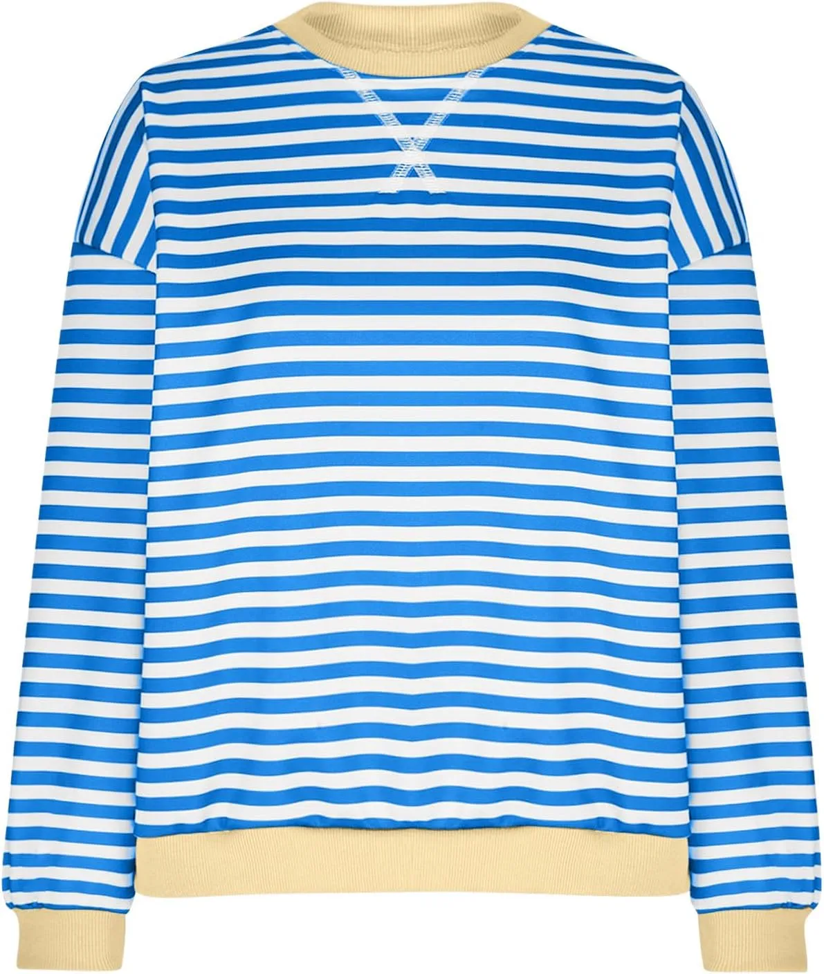 Women's Oversized Striped Color Block Sweatshirts Tops Long Sleeve Crewneck Baggy Y2k Preppy Pullover Shirt Blouse