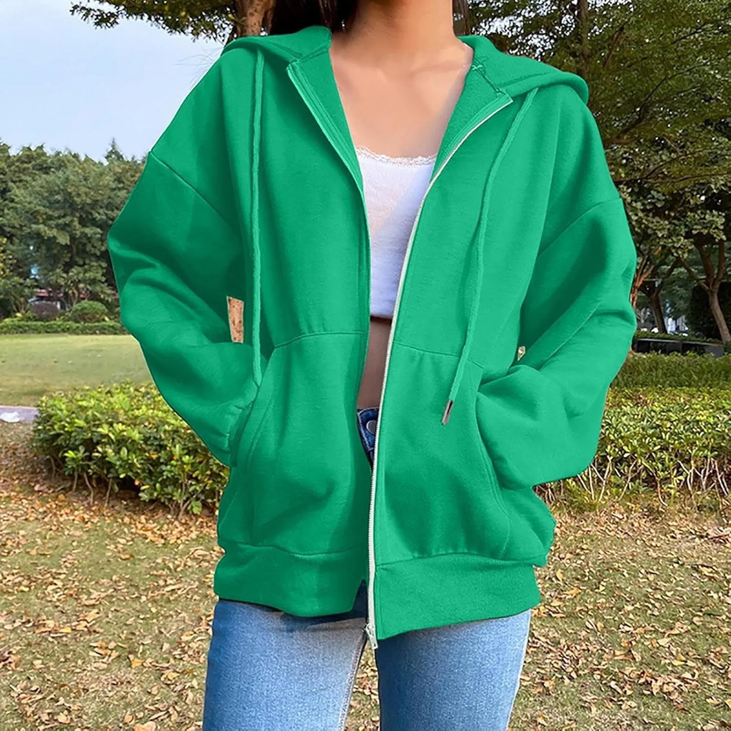 Women's Oversized Y2K Hoodies Zipper Drawstring Hooded Jackets 2023 Trendy Lightweight Dressy Streetwear with Pockets