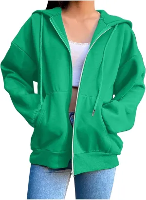 Women's Oversized Y2K Hoodies Zipper Drawstring Hooded Jackets 2023 Trendy Lightweight Dressy Streetwear with Pockets
