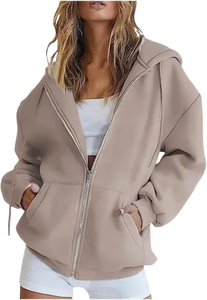 Womens Oversized Zip Up Hoodies Long Sleeve Fall Casual Sweatshirts Jacket Trendy Y2k Hoodie with Pocket, Medium