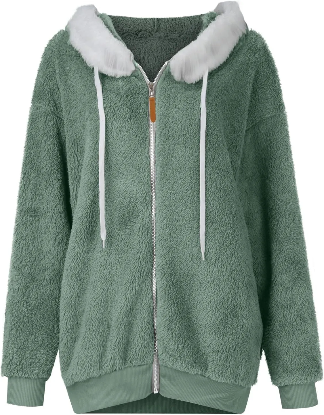 Womens Sherpa Jacket Fuzzy Plus Size Zip Up Hoodie Soft Comfy Fleece Lined Winter Coat with Pockets Warm Outerwear