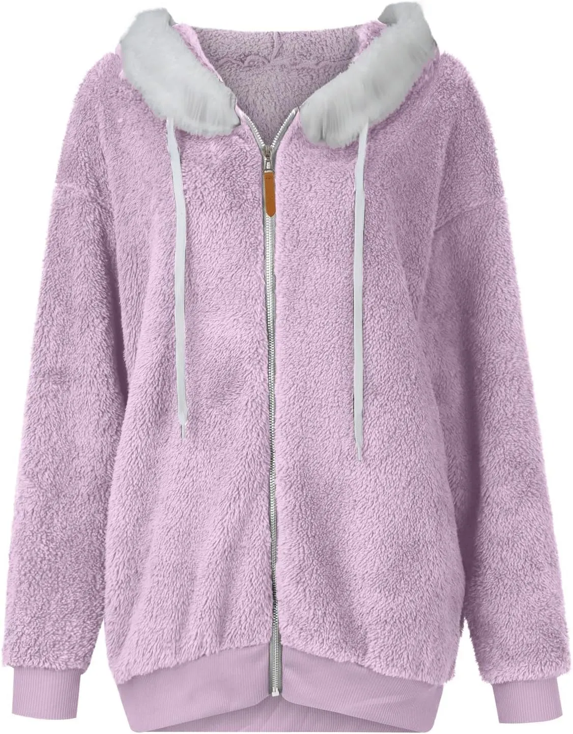 Womens Sherpa Jacket Fuzzy Plus Size Zip Up Hoodie Soft Comfy Fleece Lined Winter Coat with Pockets Warm Outerwear