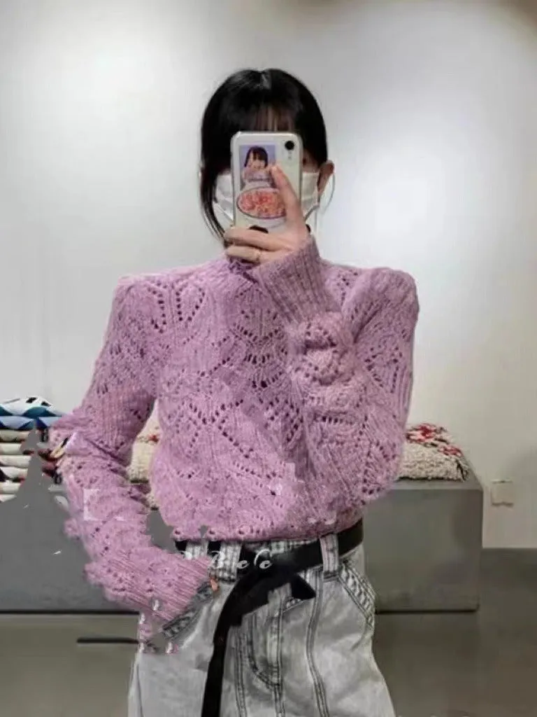 Women's Spring Hollow Pattern Slim Temperament Shoulder Sweaters