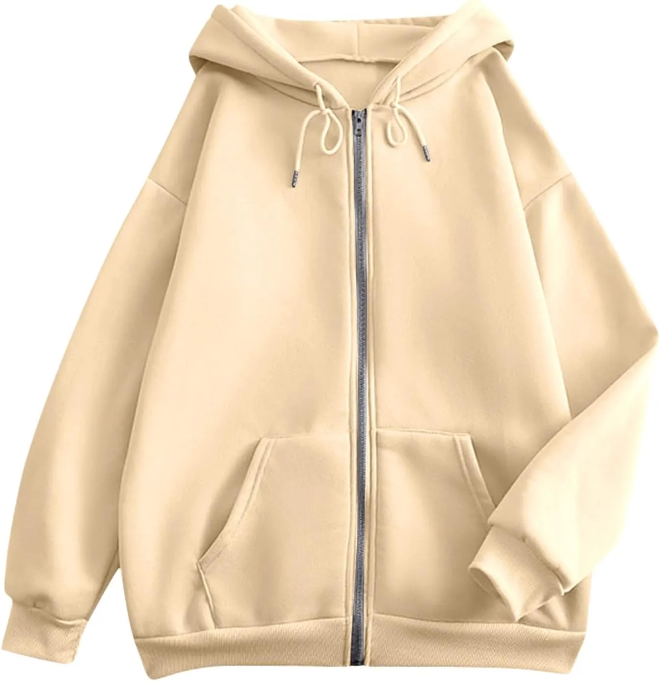 Women's Zip Up Hoodies Casual Fashion Solid Color Long Sleeve Drawstring Pullover Sweatshirt Tops With Pockets