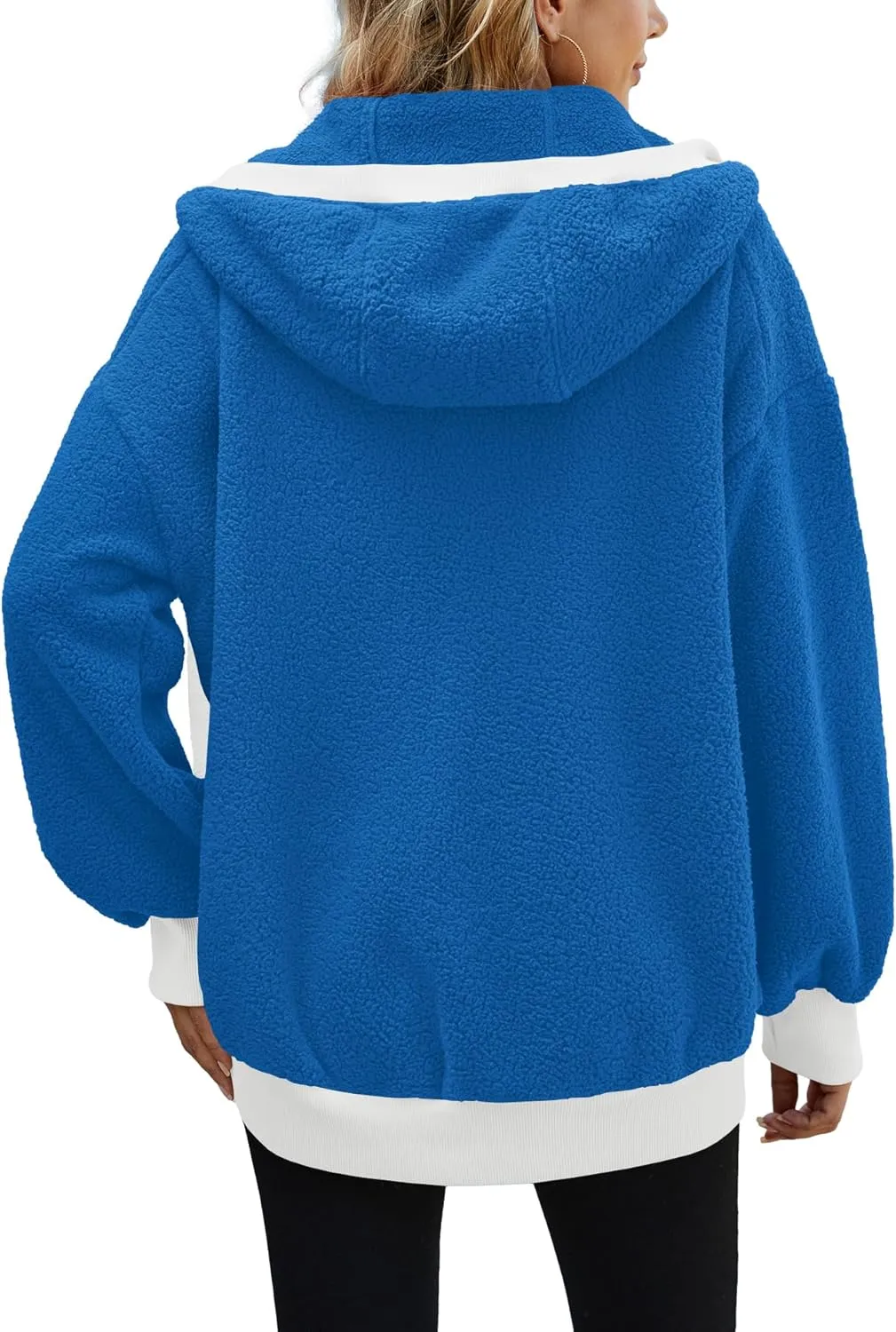 Yanekop Womens Oversized Sherpa Jacket Cozy Color Block Fleece Jacket Fuzzy Zip Up Hoodies Outerwear with Pockets
