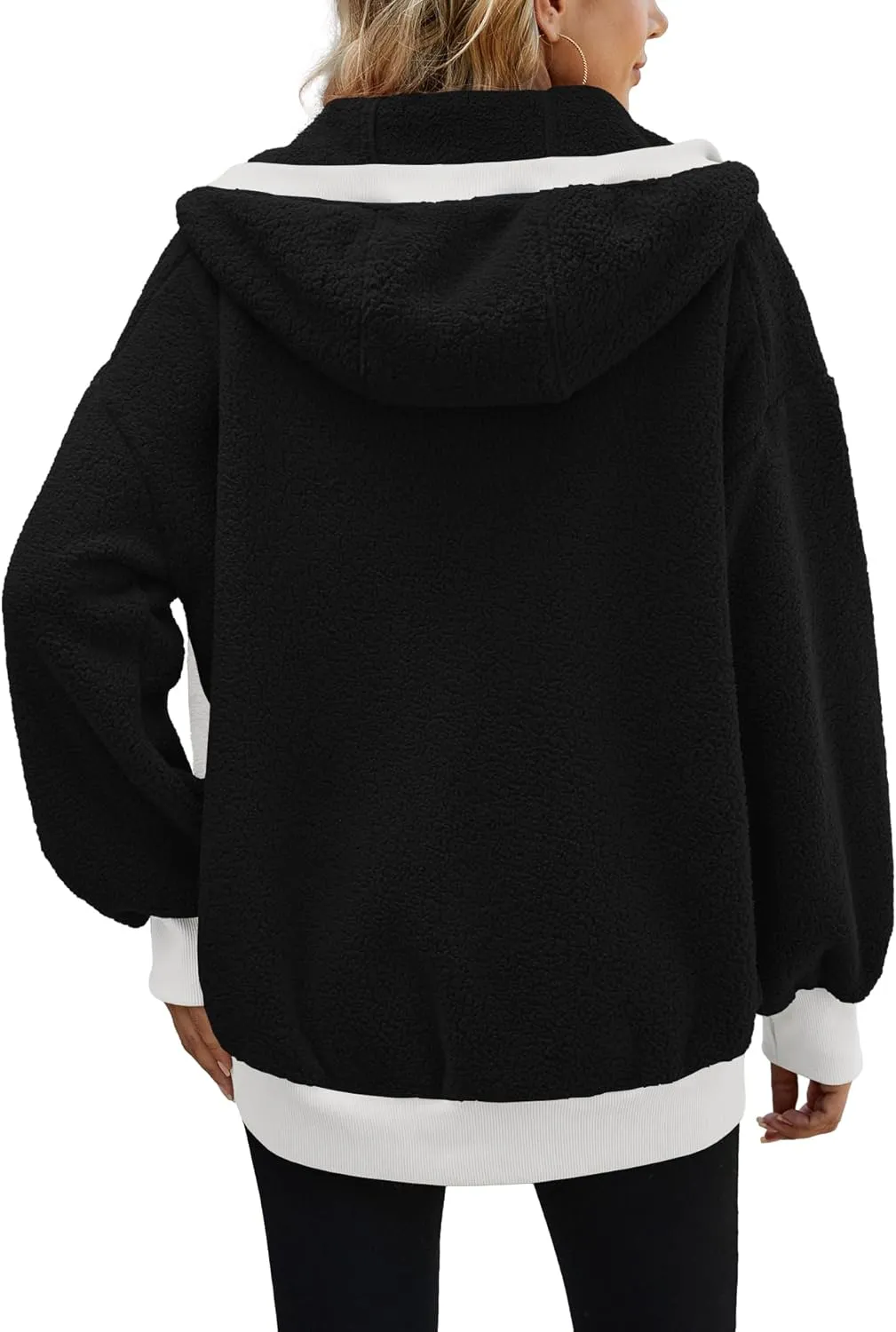 Yanekop Womens Oversized Sherpa Jacket Cozy Color Block Fleece Jacket Fuzzy Zip Up Hoodies Outerwear with Pockets