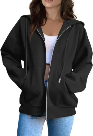 Zip Up Hoodie Women 2025 Long Sleeve Oversized Sweatshirts for Women Y2K Jacket with Pockets Fall Fashion Clothes