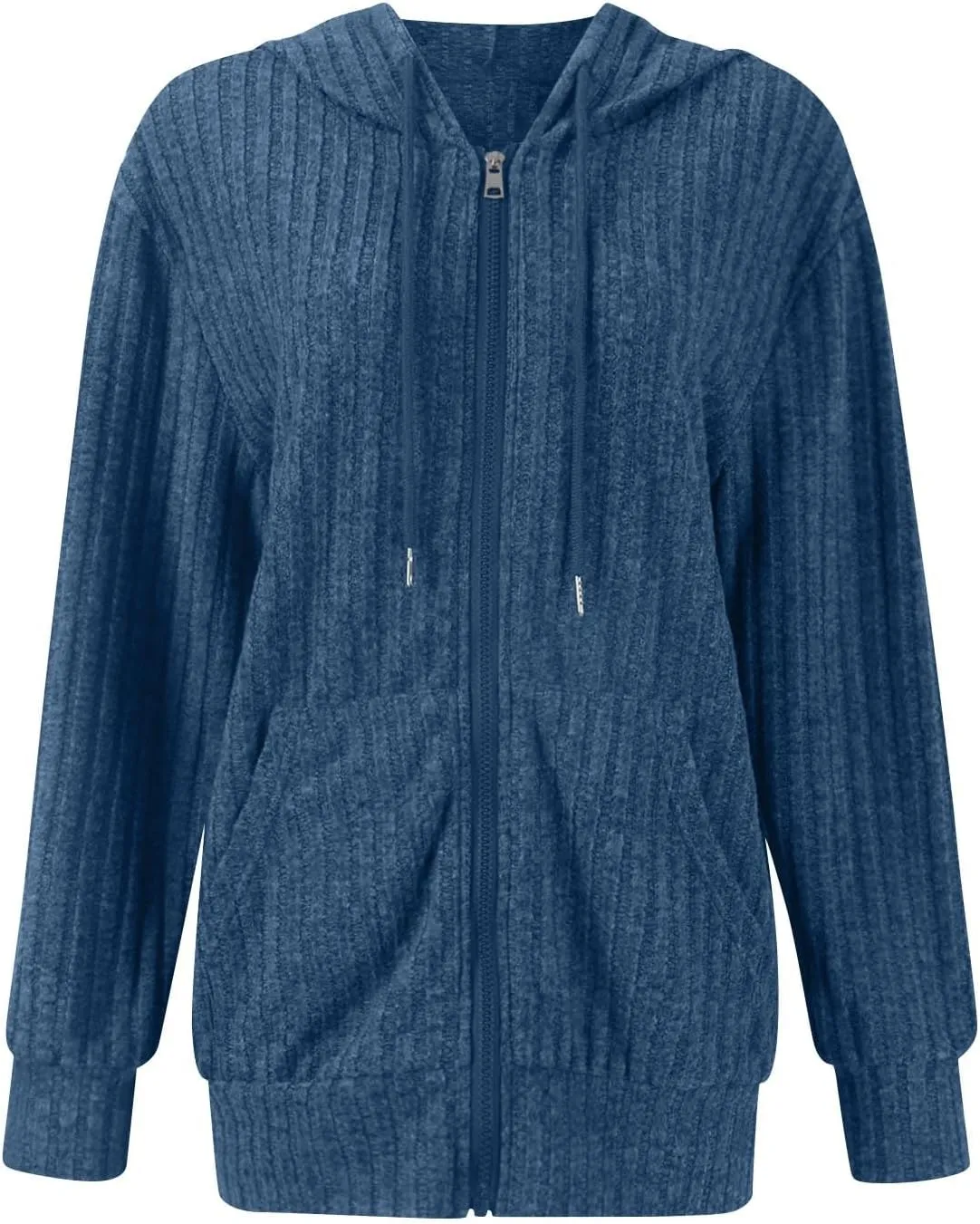 Zip Up Hoodie Women Knitted Lightweight Sweaters Workout Oversized Sweatshirt Open Front Cardigan with Pockets