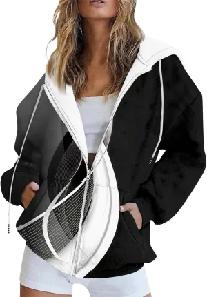 Zip Up Hoodie Women Oversized Fall Outfits Sweaters Lightweight Long Sleeve Sweatershirts with Pockets