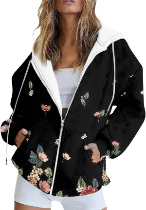 Zip Up Hoodie Women Oversized Fall Outfits Sweaters Lightweight Long Sleeve Sweatershirts with Pockets
