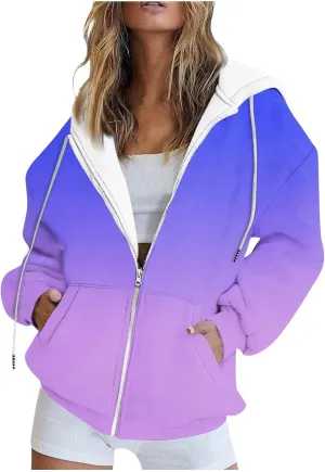 Zip Up Hoodie Women Oversized Fall Outfits Sweaters Lightweight Long Sleeve Sweatershirts with Pockets