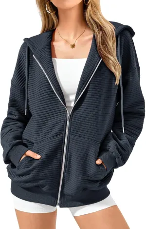 Zip Up Hoodie Women Sweatshirts for Women Y2K Quilted Jackets Hoodies Oversized Winter Fall Outfits Casual Fashion Top