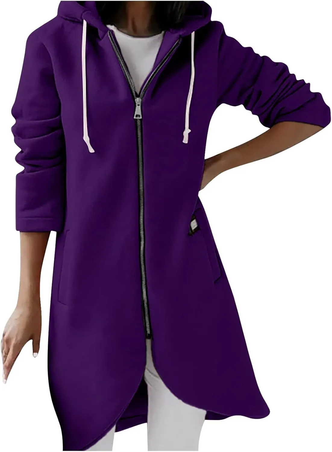 Zip Up Hoodie Women,2024 Trendy Irregular Hem Oversized Hoodies Long Tunic Sweatshirt Open Front Cardigan Jacket