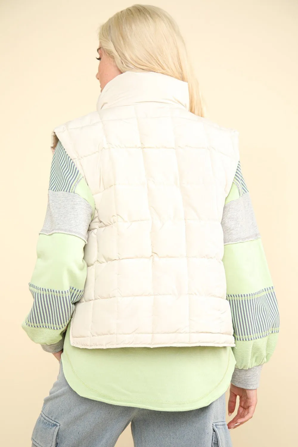 Zip Up Quilted Puffer Vest in Ivory
