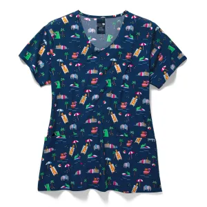 Zoe Chloe Performance V-Neck Print Scrub Top - Safari Splash