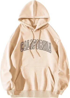 ZWRXW Women's Oversized Hoodies Letter Graphic Print Long Sleeve Sweatshirts Fall Casual Drawstring Pullover Tops with Pocket
